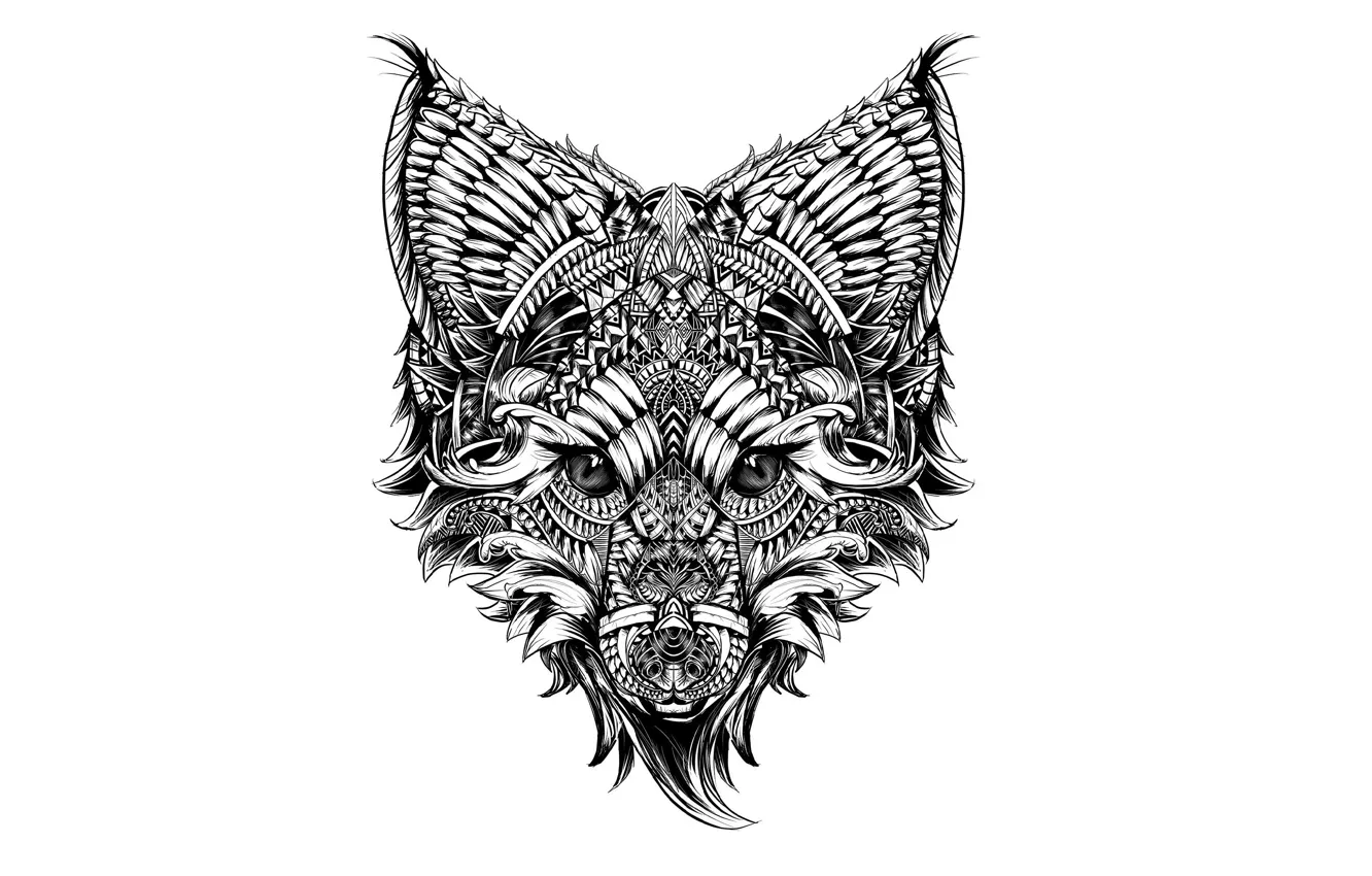Photo wallpaper face, animal, Fox, white background, beast, ornament, fox, animal, white background, muzzle, ornament