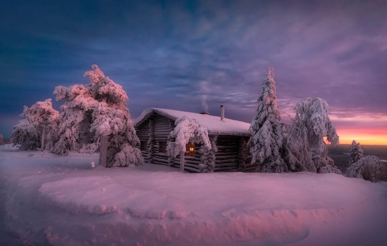 Photo wallpaper winter, snow, hut
