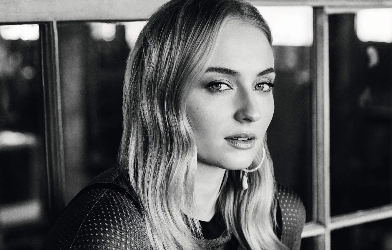 Wallpaper black & white, hair, actress, Sophie Turner, Sophie Turner, black  and white photo, black and white images for desktop, section девушки -  download