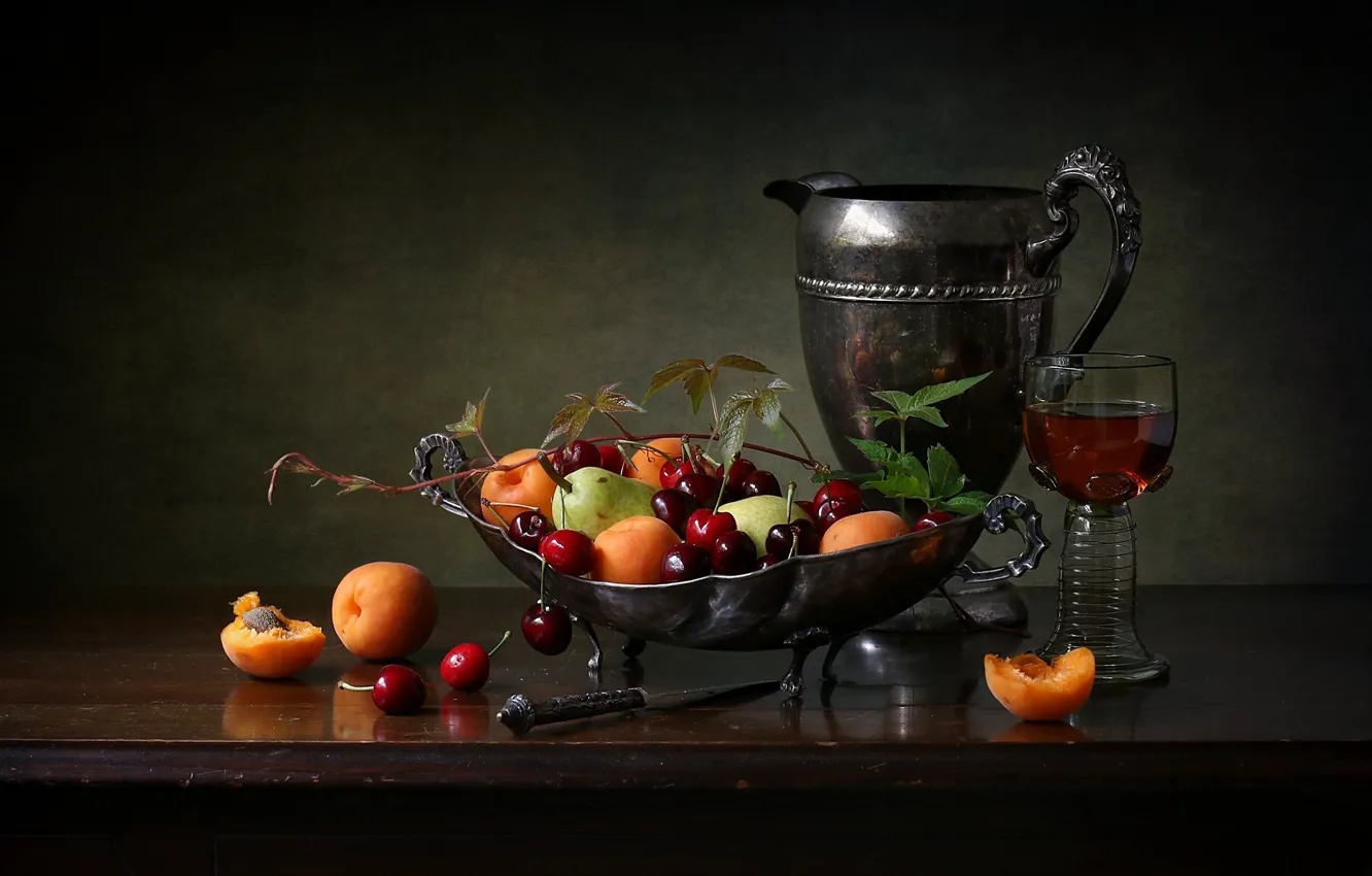 Photo wallpaper berries, glass, pitcher, fruit, still life