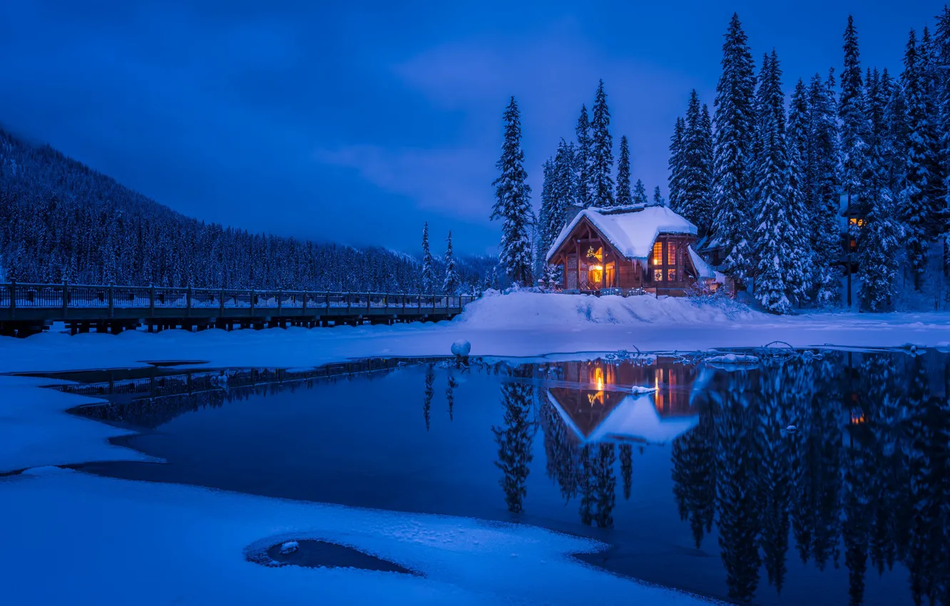 Wallpaper winter, snow, forrest, lake house images for desktop, section  природа - download