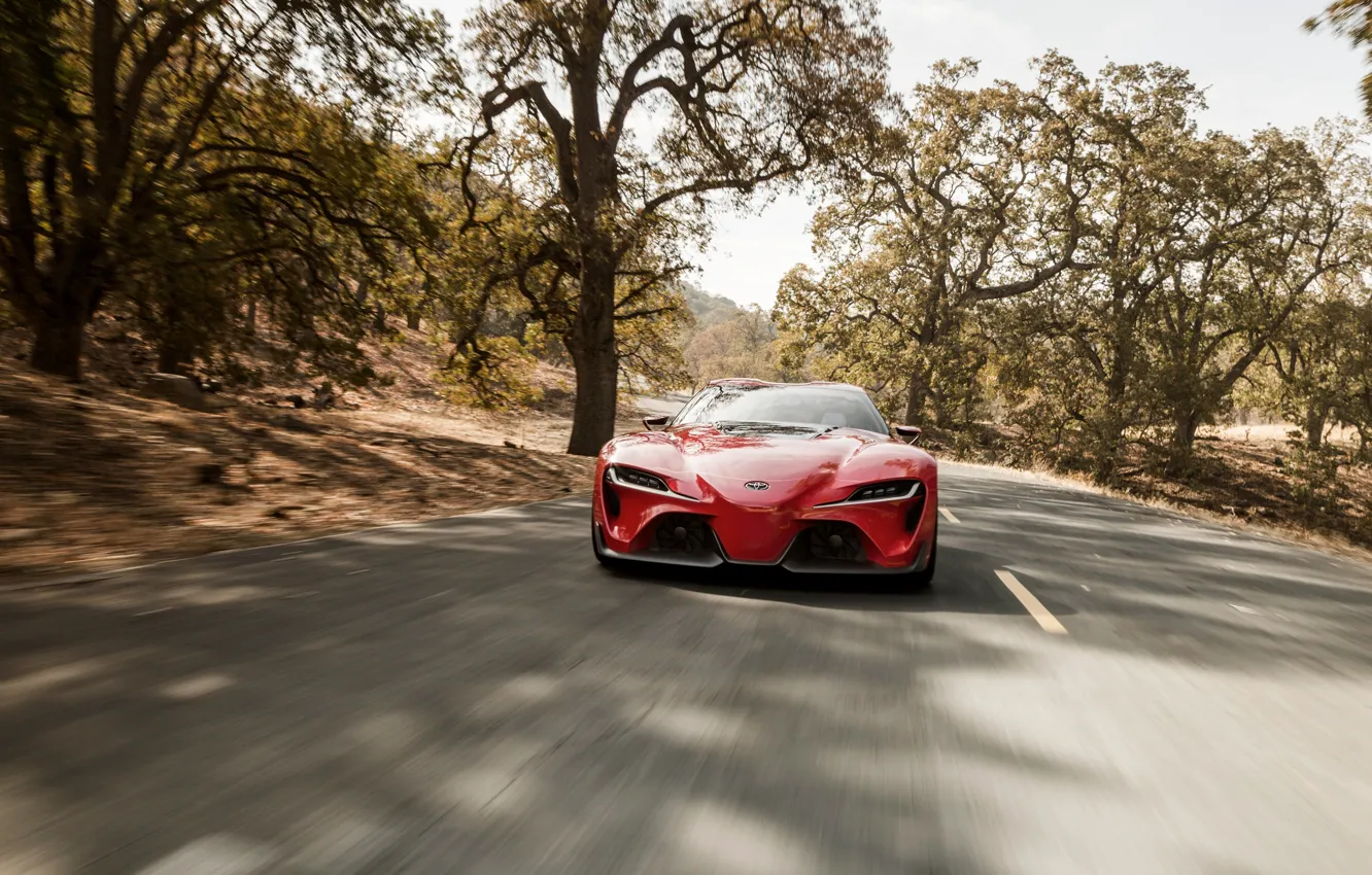 Photo wallpaper road, red, movement, coupe, Toyota, 2014, FT-1 Concept