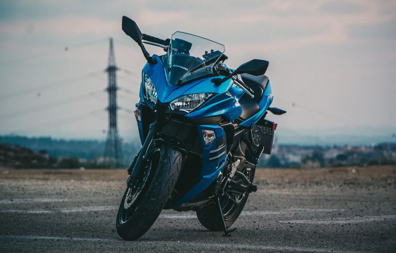 Photo wallpaper motorcycles, Kawasaki, bike, blue
