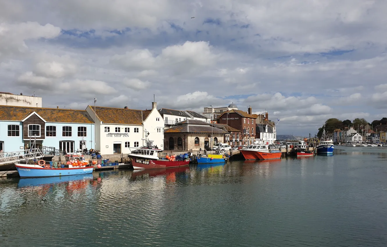 Photo wallpaper Water, England, Britain, View, Ship, Dorset, Weymouth, Britania, United KIngdom