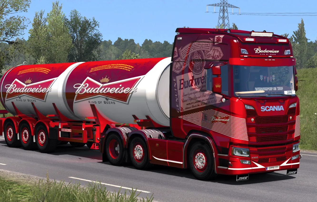 Photo wallpaper road, truck, Scania, ETS2, Budweiser, Euro Truck Simulator 2