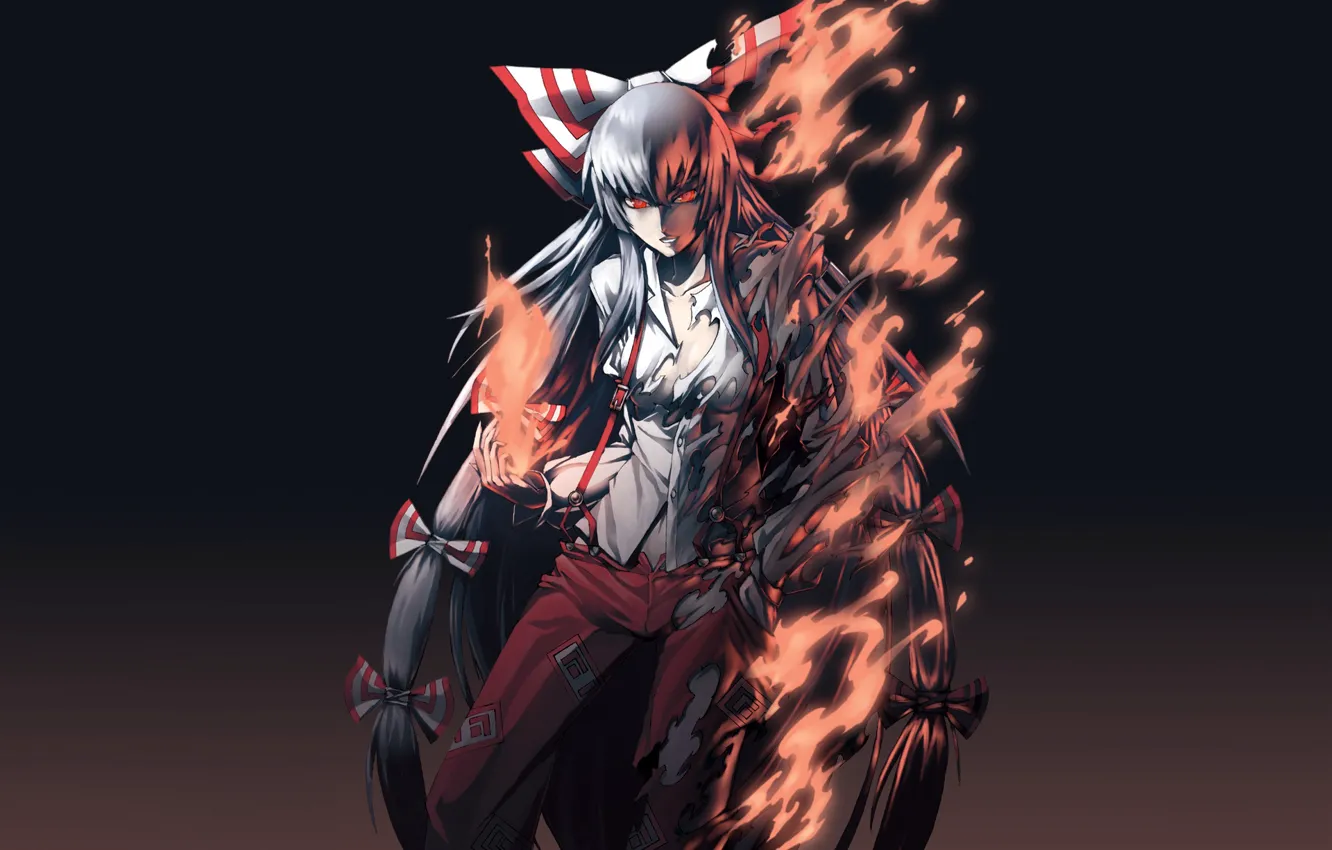 Wallpaper darkness, fire, flame, witch, red eyes, madness, torn clothes,  Touhou Project, black magic, Fujiwara no Mokou, Project East images for  desktop, section игры - download