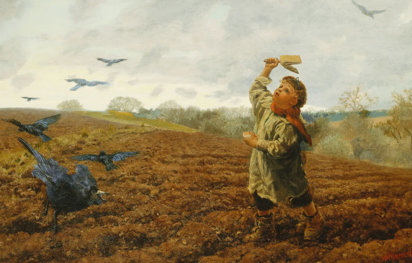 Photo wallpaper boy, 1884, Arthur Hughes, The storm Raven