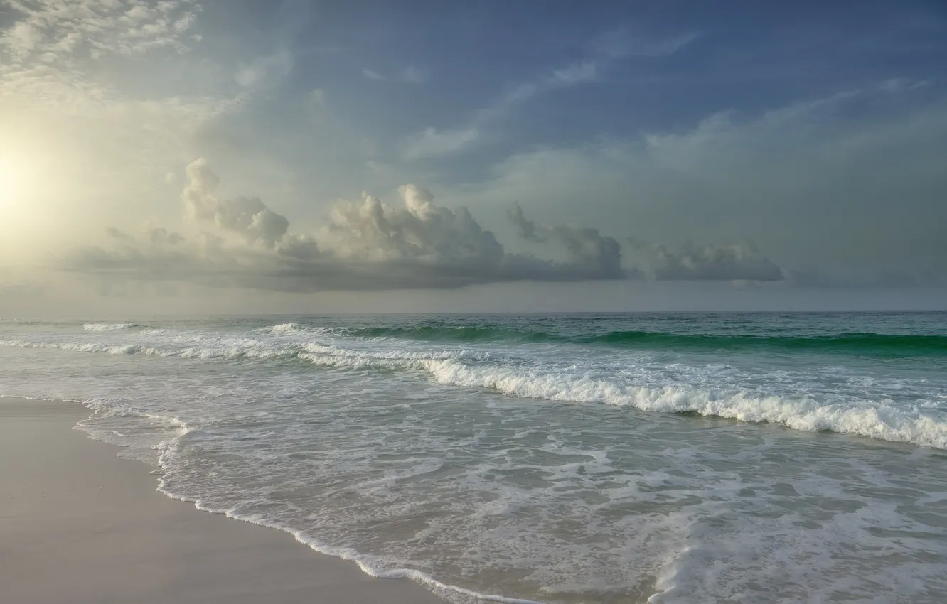 Photo wallpaper sand, water, the sun, the ocean