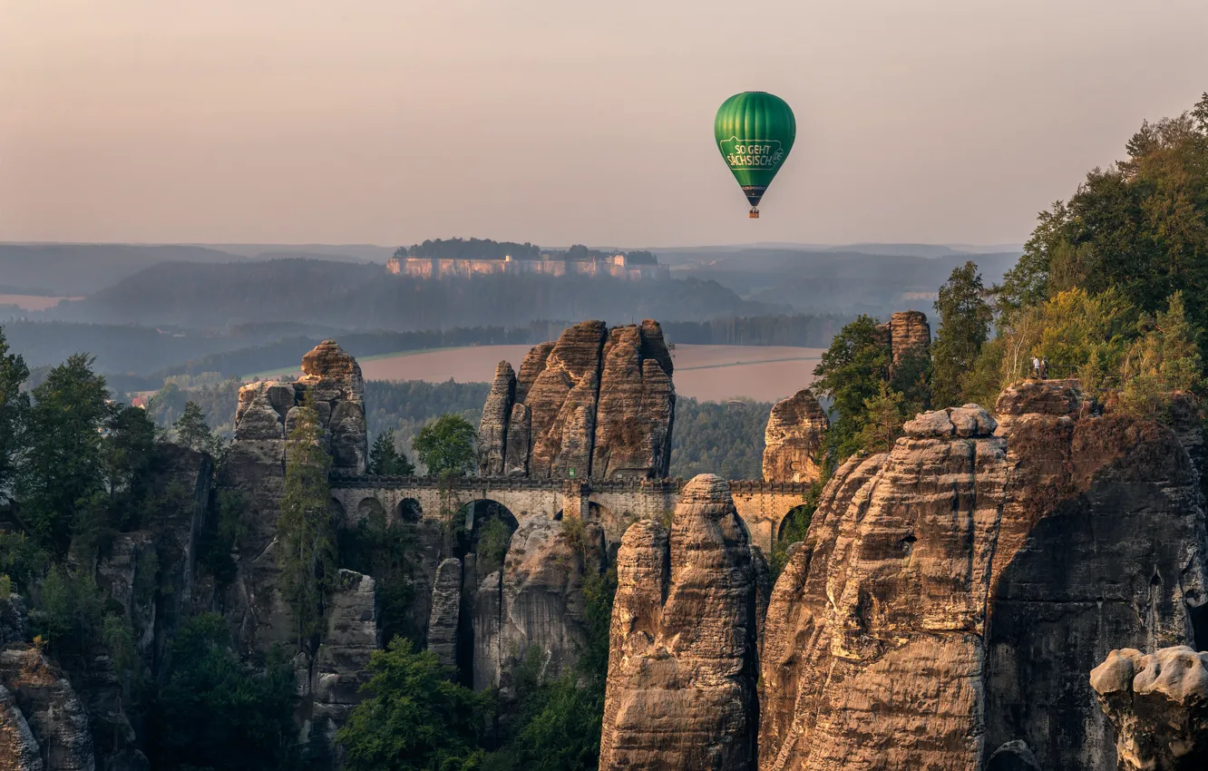 Photo wallpaper bridge, balloon, rocks, Germany, Saxony