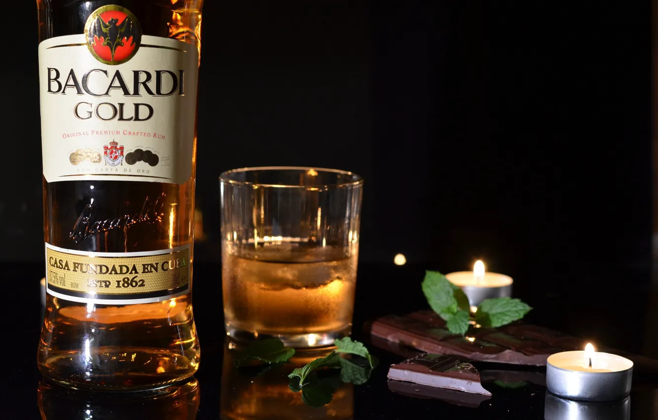 Wallpaper glass, bottle, candles, brand, Bacardi images for desktop,  section еда - download