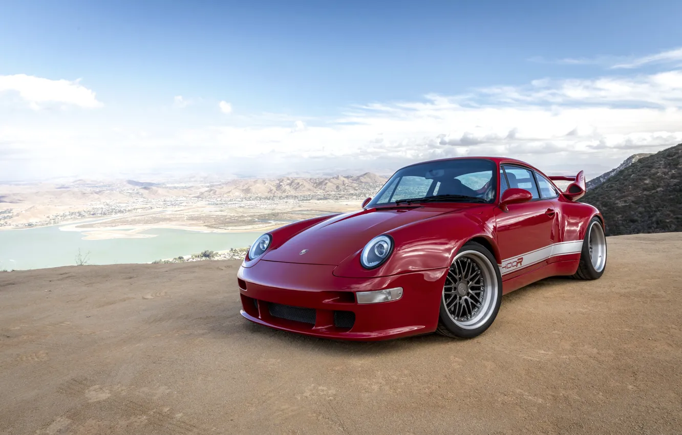 Photo wallpaper red, coupe, 911, Porsche, 993, 2017, at the cliff, Gunther Plant, 400R Coupe