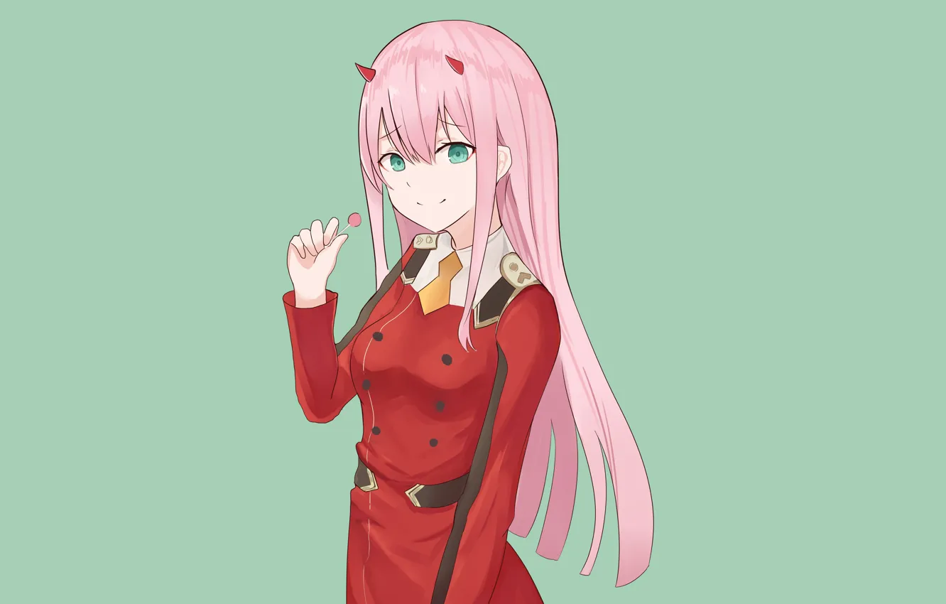 Wallpaper girl, art, green background, 002, Darling In The Frankxx, Cute in  France, Zero Two images for desktop, section сёнэн - download