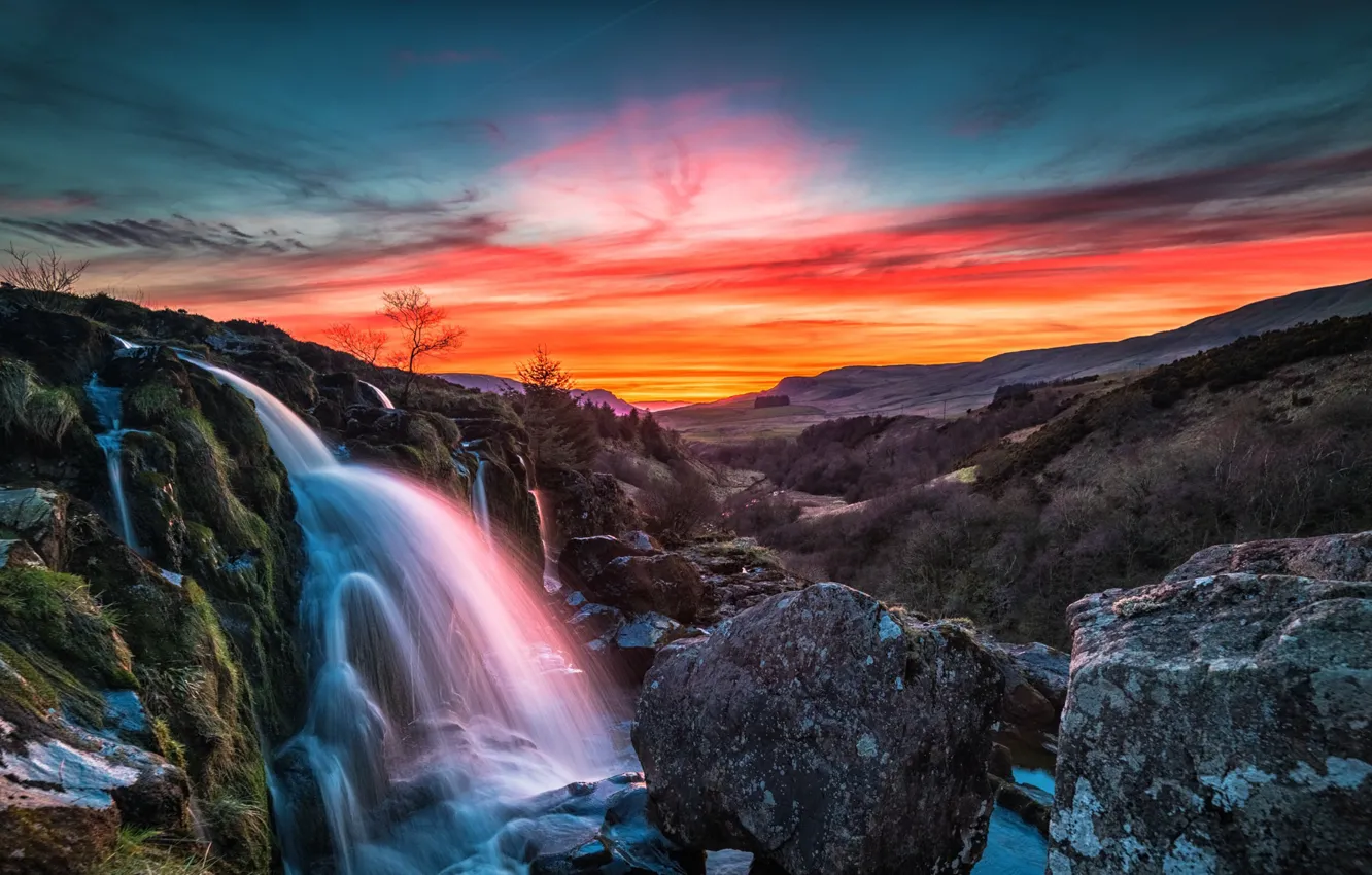 Wallpaper sunset, mountains, waterfall images for desktop, section природа  - download