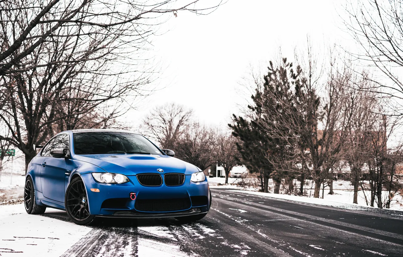 Photo wallpaper BMW, Blue, Winter, E92, GTS, M3