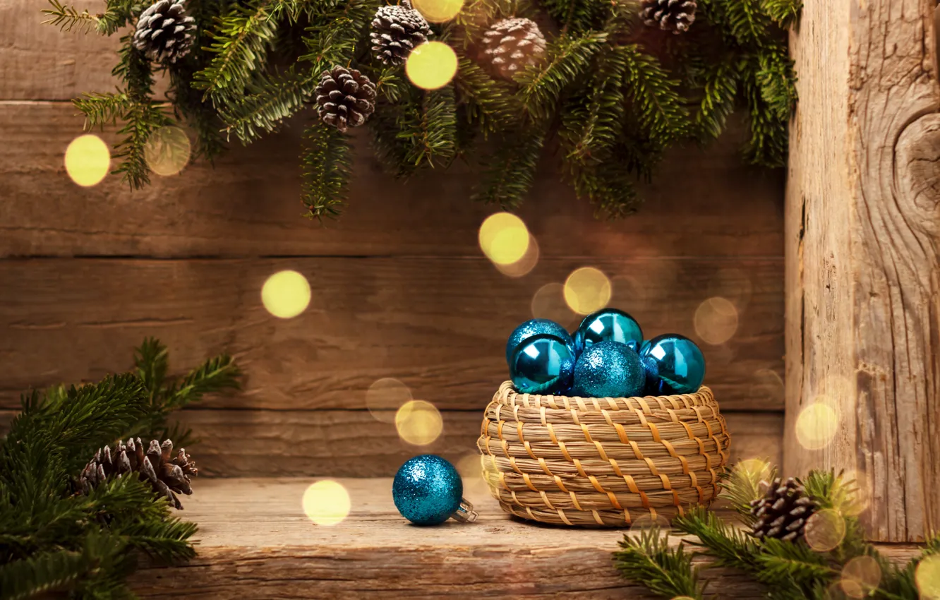 Photo wallpaper decoration, balls, New Year, Christmas, Christmas, balls, wood, New Year, decoration, xmas, Merry, fir tree, …