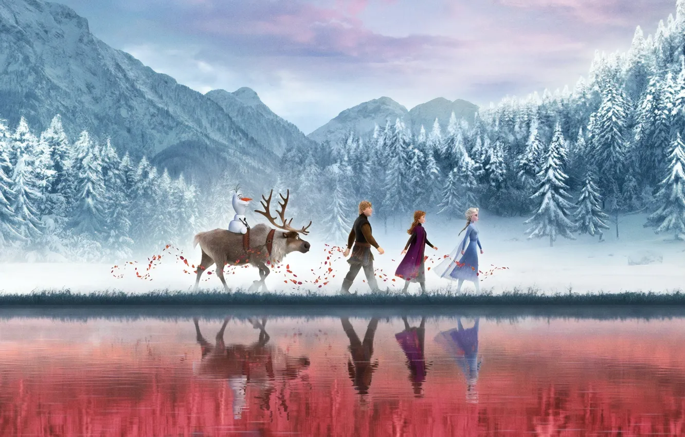 Wallpaper Frozen, Red, Fantasy, Nature, Blizzard, Beautiful, Anime, Wood,  Winter, Anna, Tree, Queen, Snow, Girls, Female, Family images for desktop,  section фильмы - download