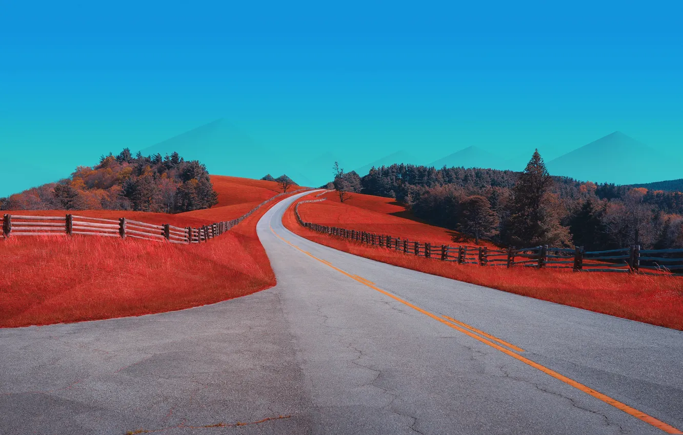 Photo wallpaper road, mountains, hills