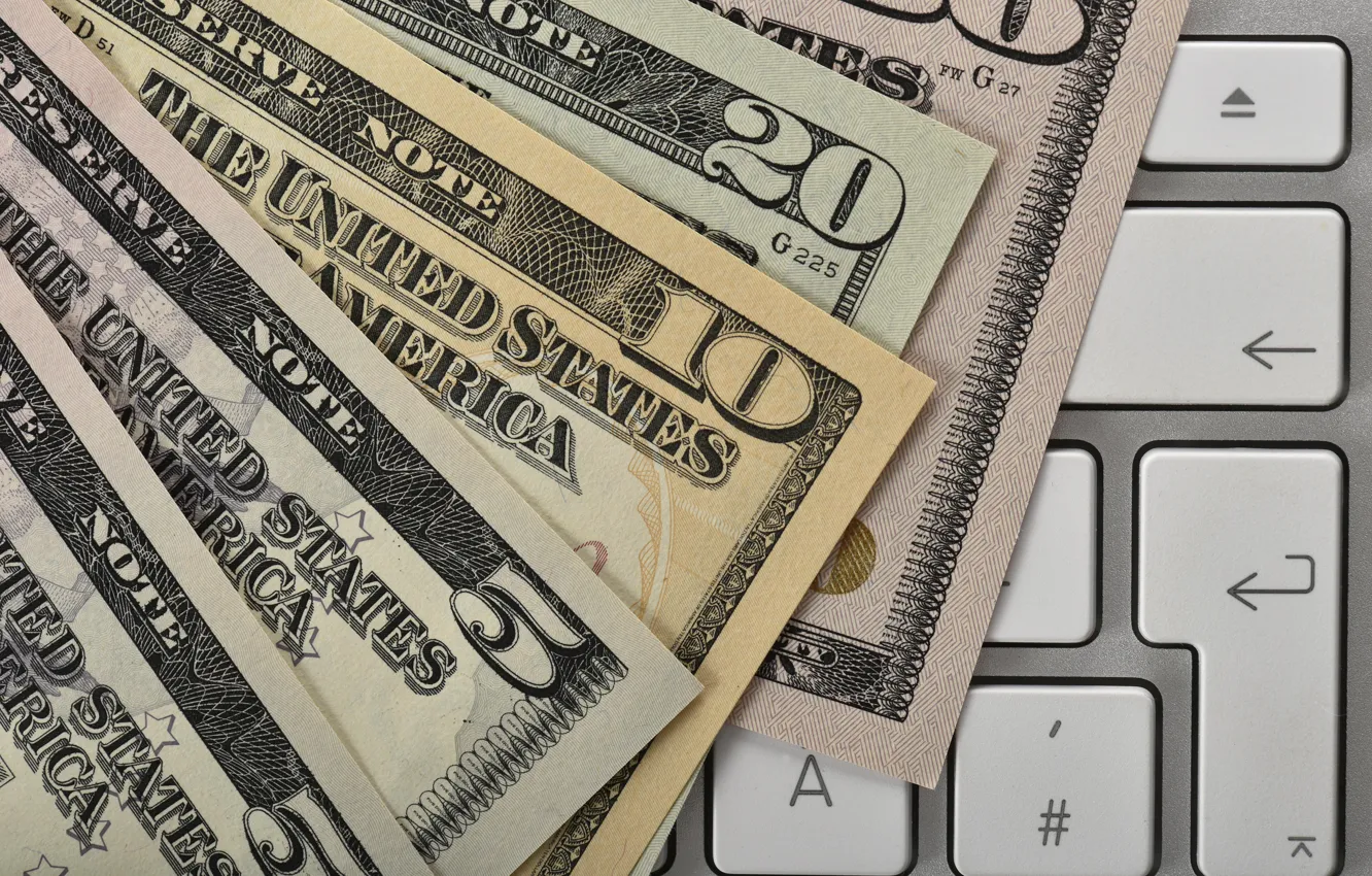 Photo wallpaper money, dollar, keyboard, bills, dollar, keyboard
