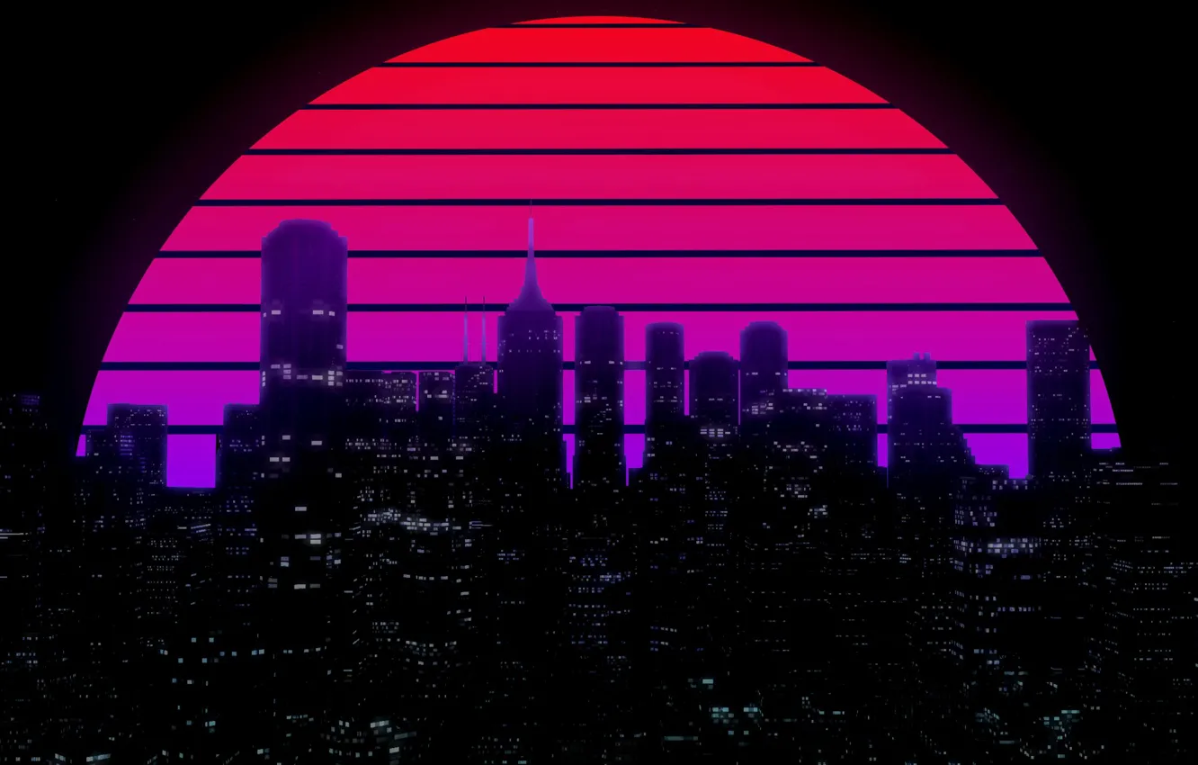 Wallpaper The sun, Night, Music, The city, Star, Building, Background, 80s,  Neon, 80's, Synth, Retrowave, Synthwave, New Retro Wave, Futuresynth,  Sintav images for desktop, section рендеринг - download