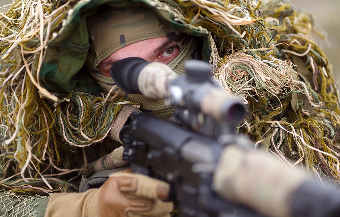 Photo wallpaper disguise, sniper, camouflage, waiting, sight, rifle