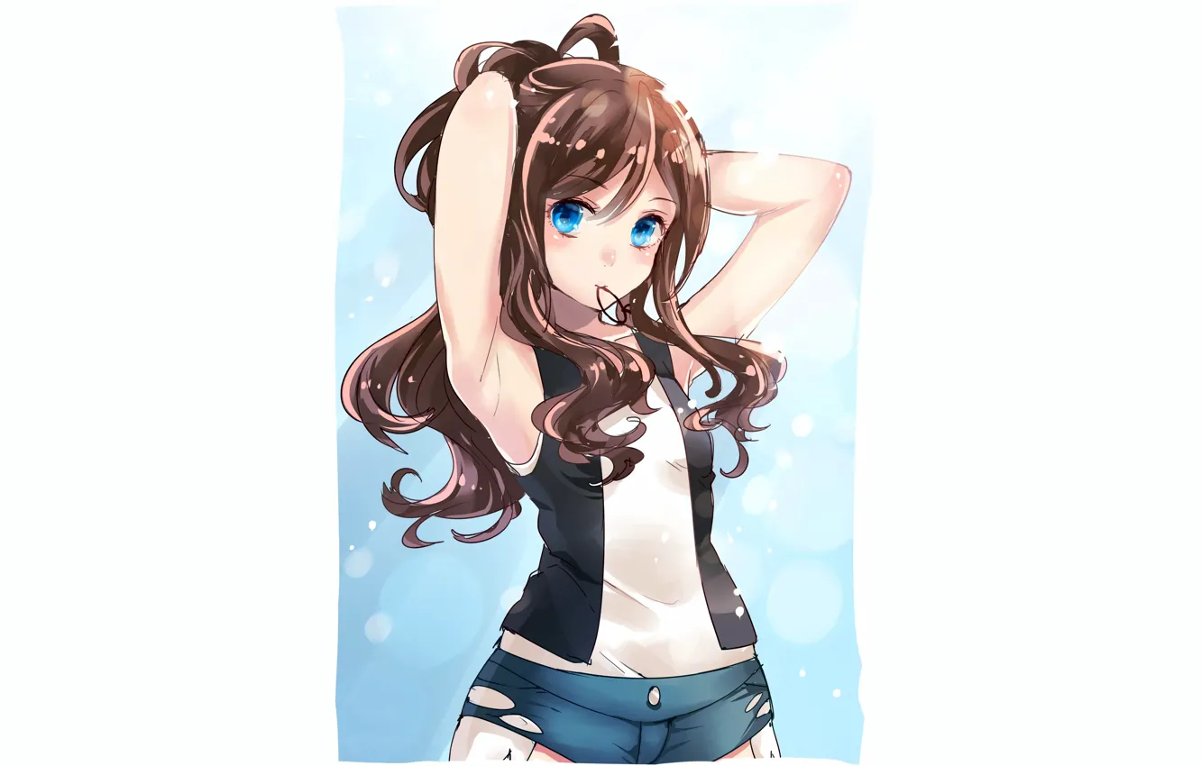 Wallpaper girl, sexy, shorts, blouse, long hair, anime, beautiful, pretty,  brunette, pokemon, attractive, handsome, Hilda images for desktop, section  сэйнэн - download