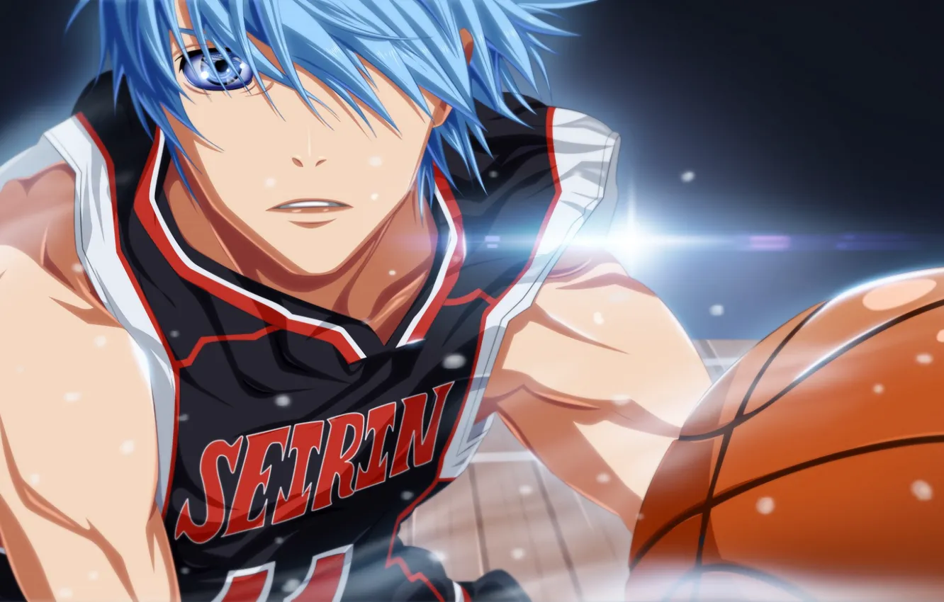 Photo wallpaper look, the ball, guy, blue hair, art, muscles, sports uniforms, Kuroko's basketball, Kuroko Tetsuya, no …