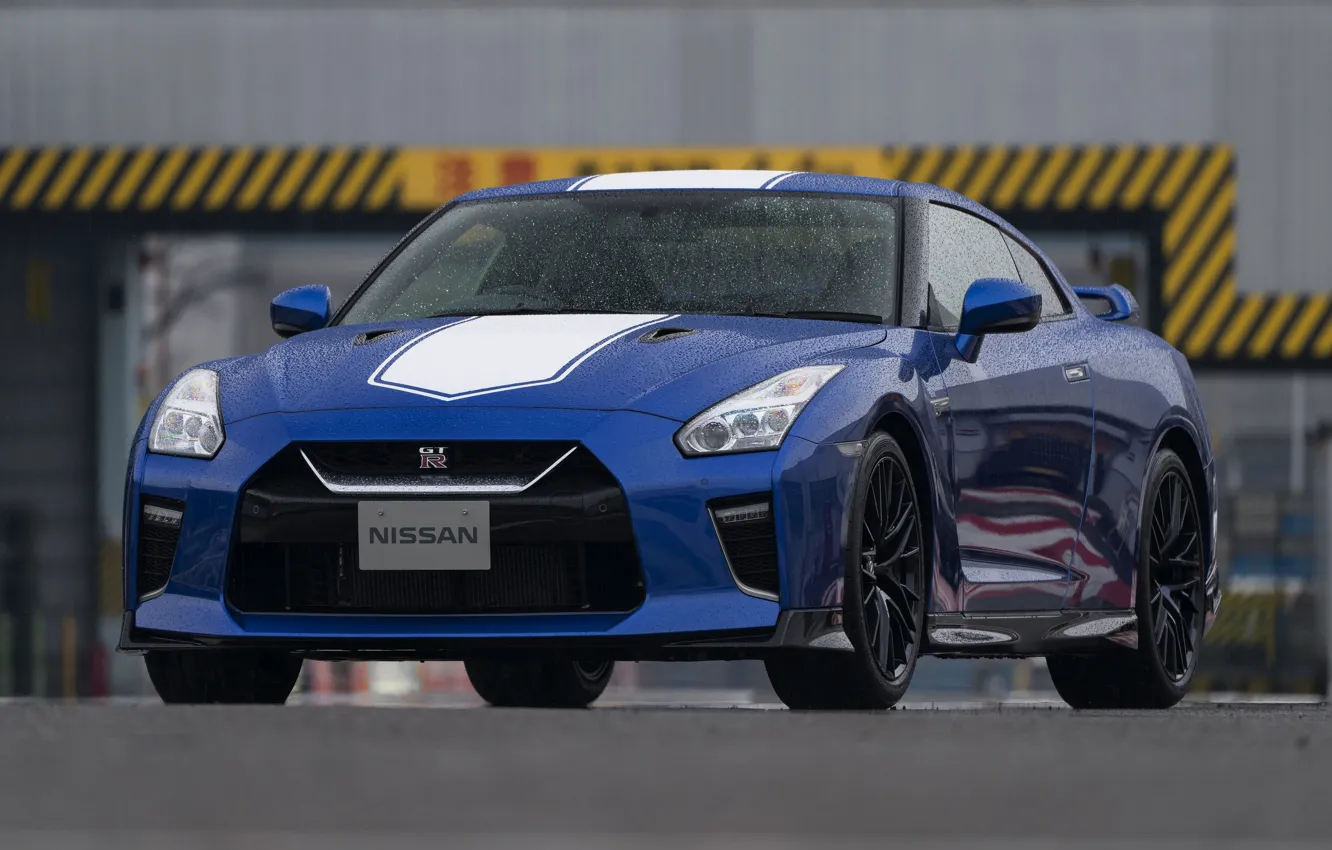 Photo wallpaper blue, Nissan, GT-R, dampness, R35, 50th Anniversary Edition, 2020, 2019
