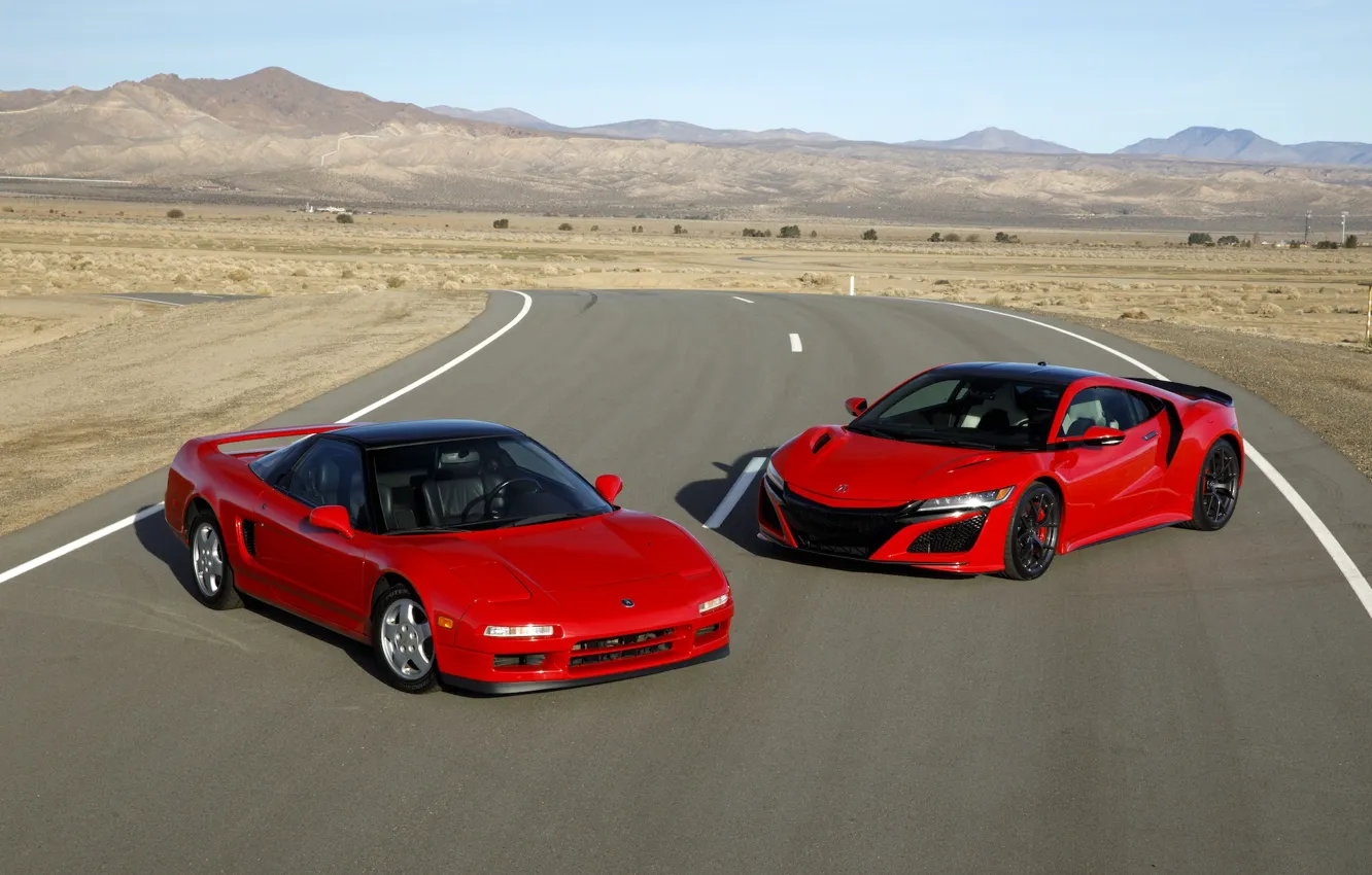 Photo wallpaper Red, New, Sports car, Old, Acura NSX