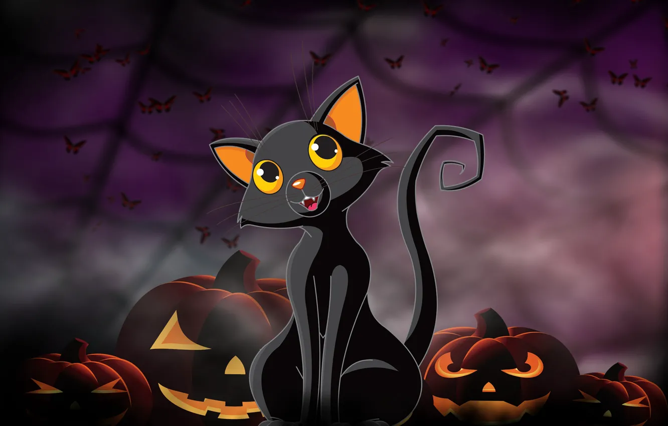 Photo wallpaper cat, background, art, pumpkin, Halloween