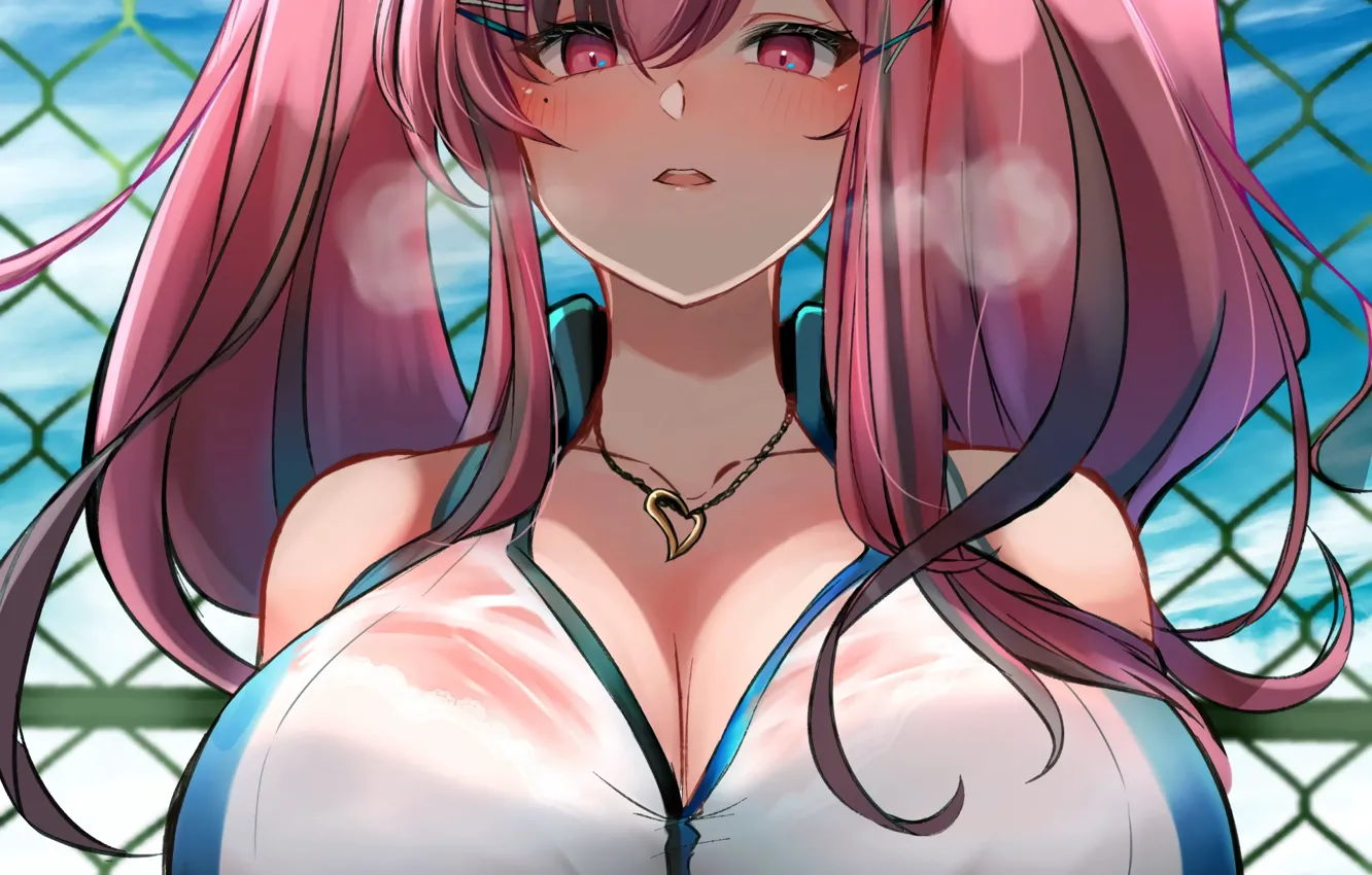 Photo wallpaper girl, sexy, bra, cleavage, pink hair, long hair, boobs, anime, beautiful, pretty, breasts, attractive, handsome, …