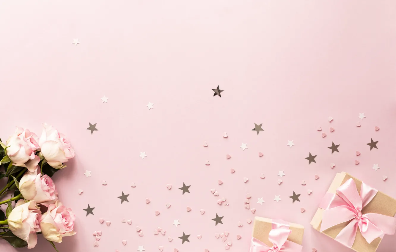 Wallpaper stars, background, pink, birthday, roses, gifts, Karina Klachuk  images for desktop, section настроения - download