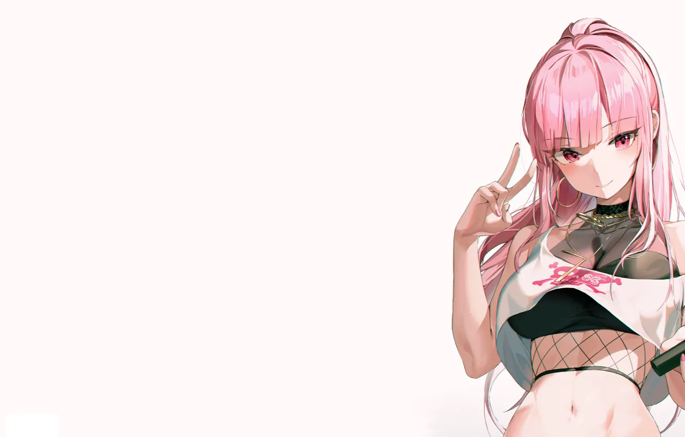 Wallpaper sexy, Anime, girls, pink, midriff, peace sign images for desktop,  section сёнэн - download