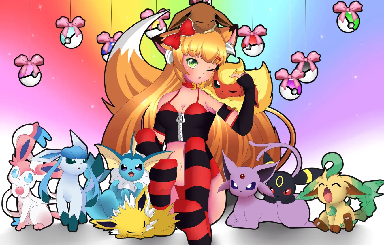 Photo wallpaper girl, anime, art, pokemon, pokemon, eevee