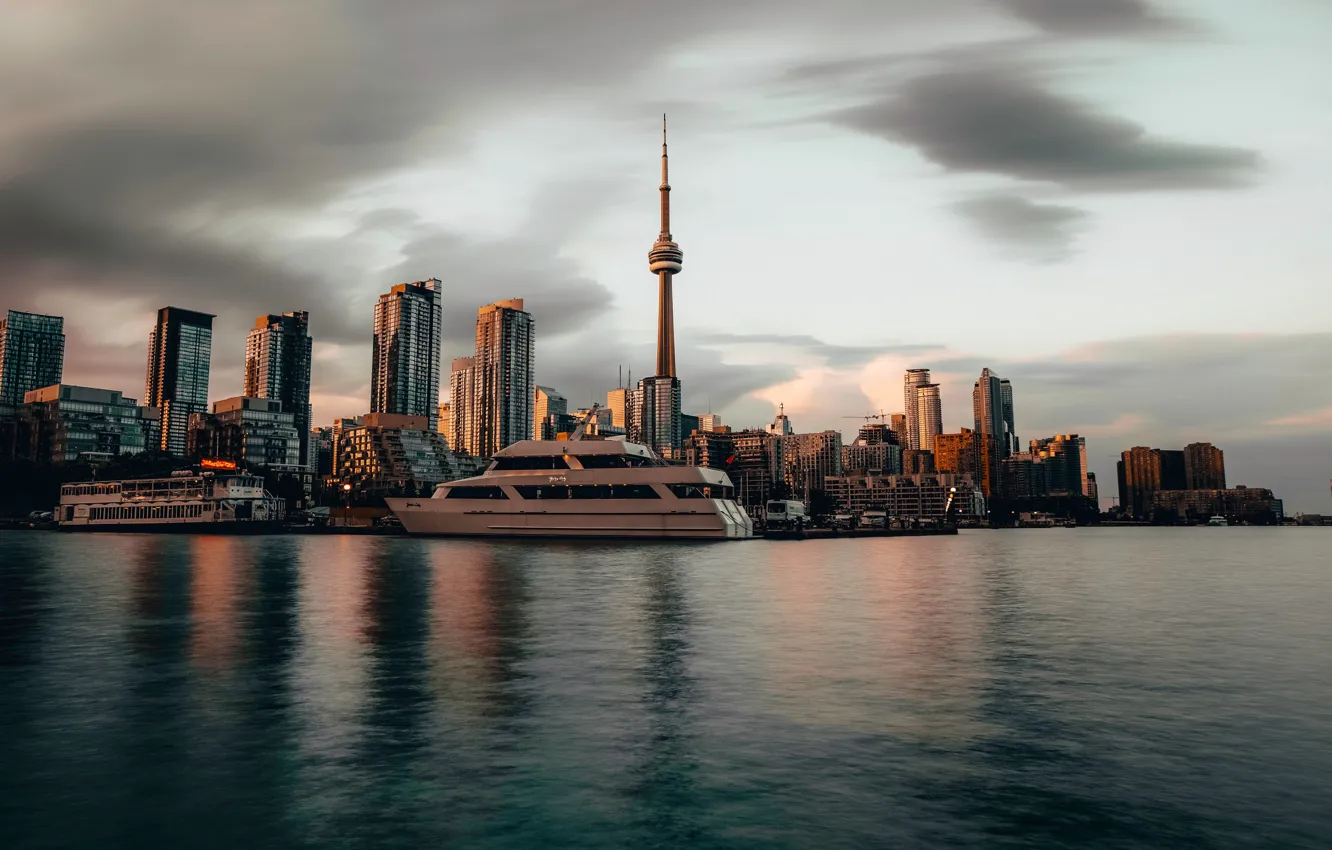 Wallpaper city, Canada, sky, ocean, coast, sunset, water, dusk, Toronto,  buildings, yacht, architecture, boat, cityscape, reflections, waterfront  images for desktop, section город - download