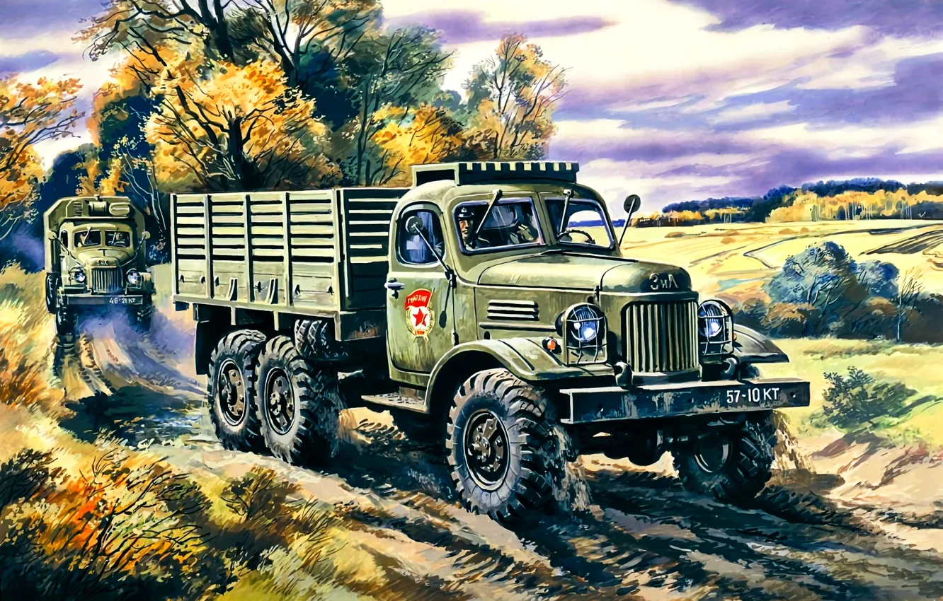 Photo wallpaper USSR, Zavod imeni Likhacheva, Truck, Armed Forces, ZIL-157, Terrain