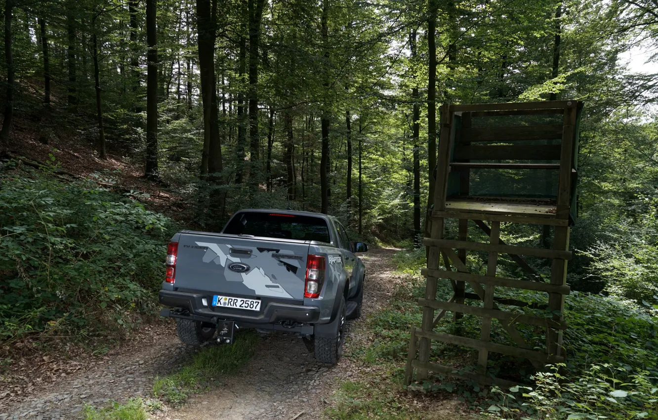Photo wallpaper grey, Ford, Raptor, pickup, Ranger, in the woods, 2019