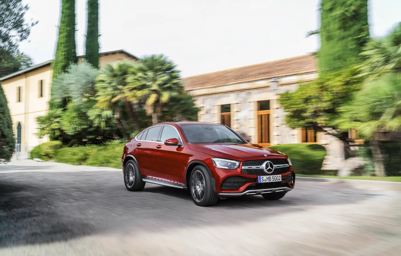 Photo wallpaper trees, movement, Mercedes-Benz, coupe, crossover, GLC
