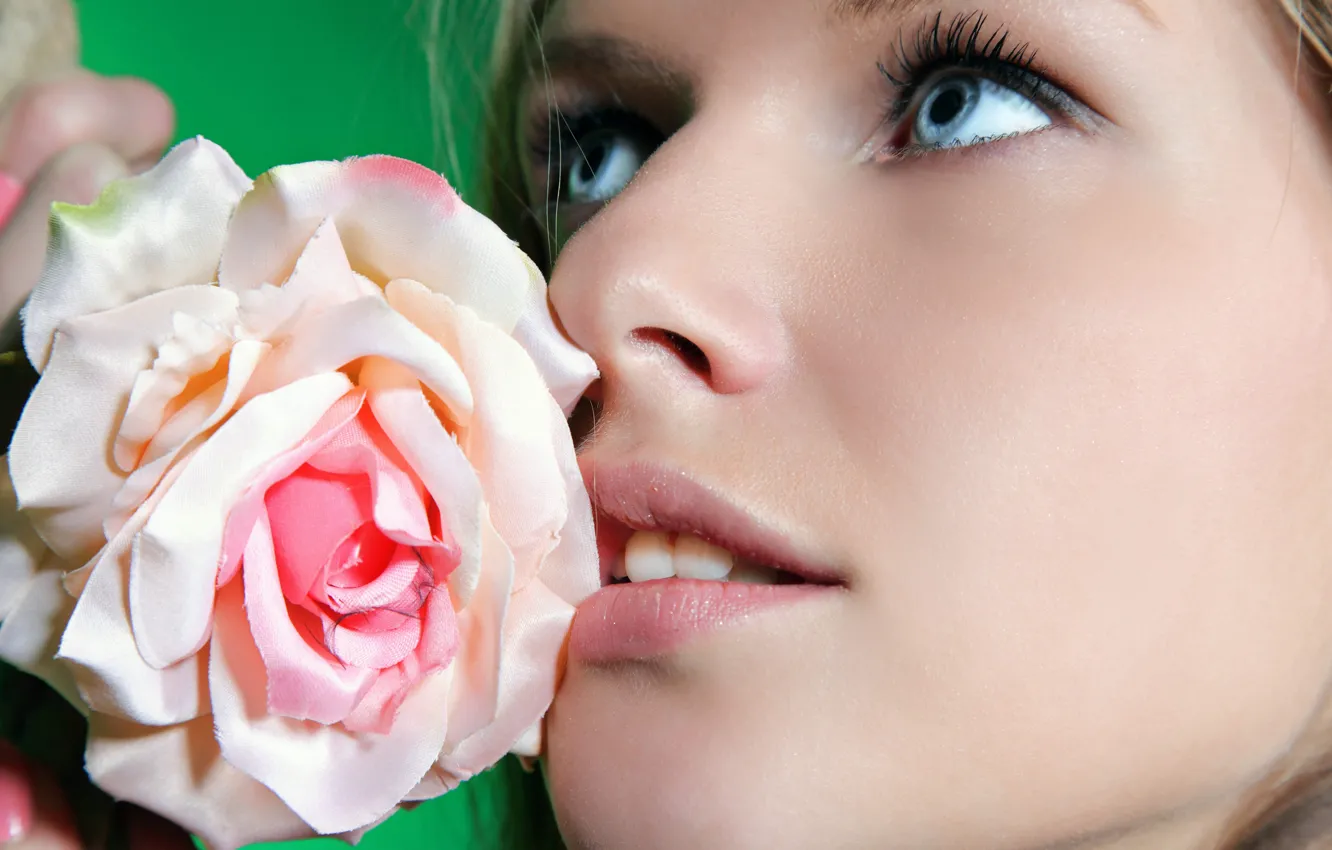 Photo wallpaper flower, eyes, rose, makeup, lips, Catherine A