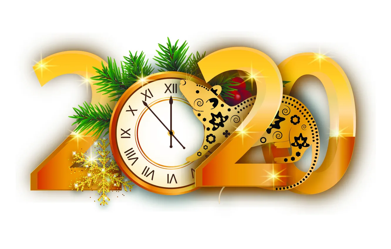 Photo wallpaper figures, white background, New year, symbol, dial, rat, 2020