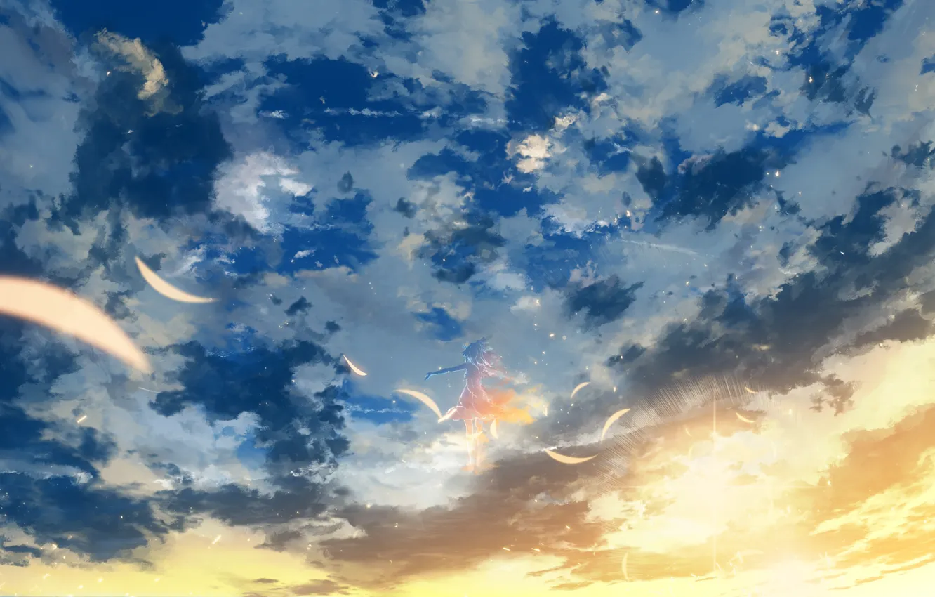 Photo wallpaper the sky, girl, the sun, clouds, Y_Y