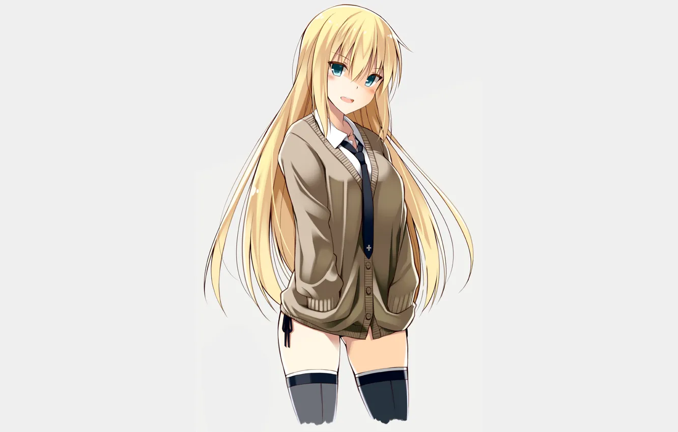 Photo wallpaper girl, sexy, thighhighs, green eyes, long hair, anime, beautiful, pretty, attractive, handsome, Bismarck, blonde hair, …