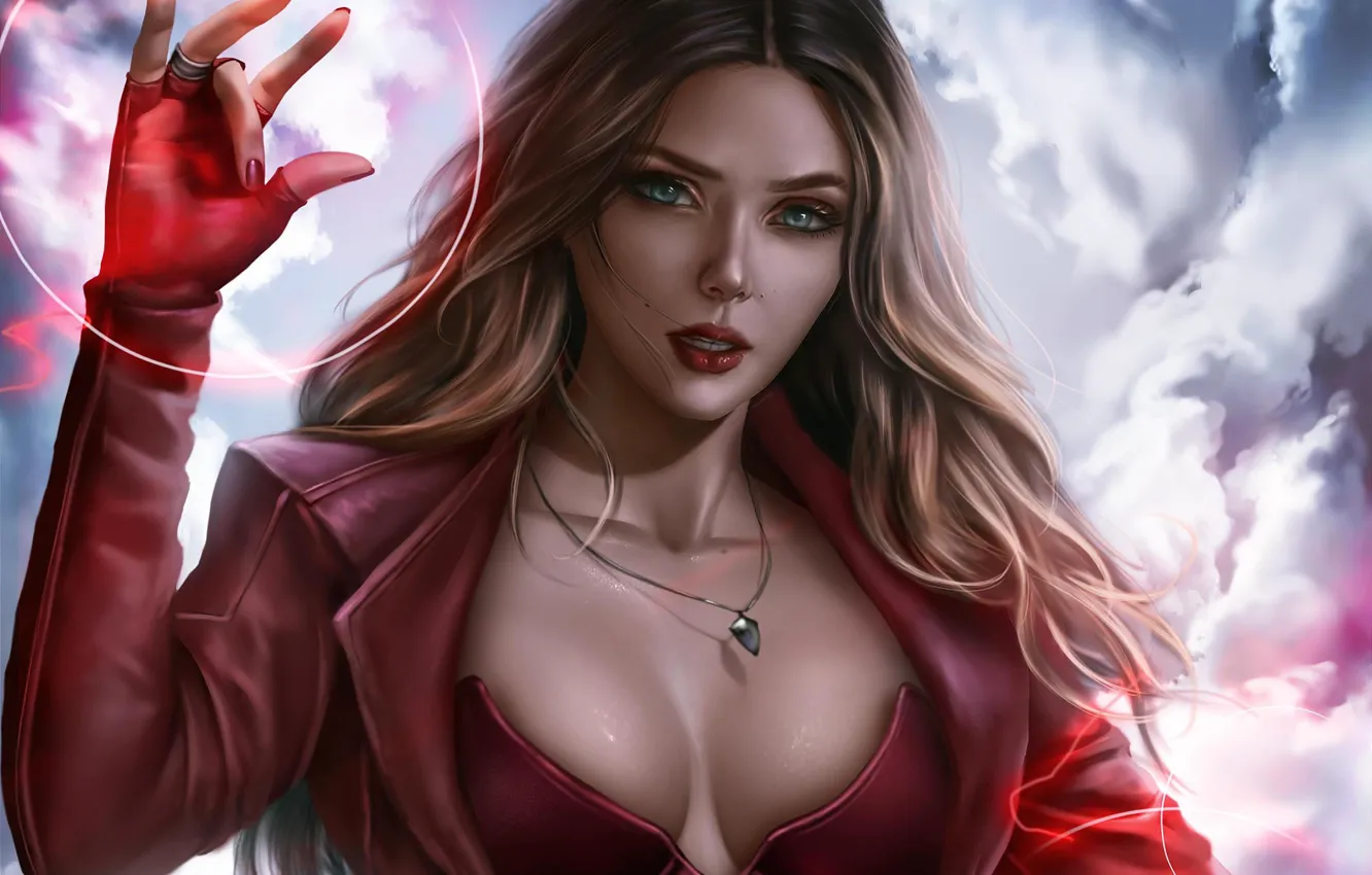 Wallpaper cinema, girl, sky, long hair, cloud, Marvel, movie, hero, hand,  film, Avengers, witch, necklace, oppai, powerful, Scarlet Witch images for  desktop, section фильмы - download