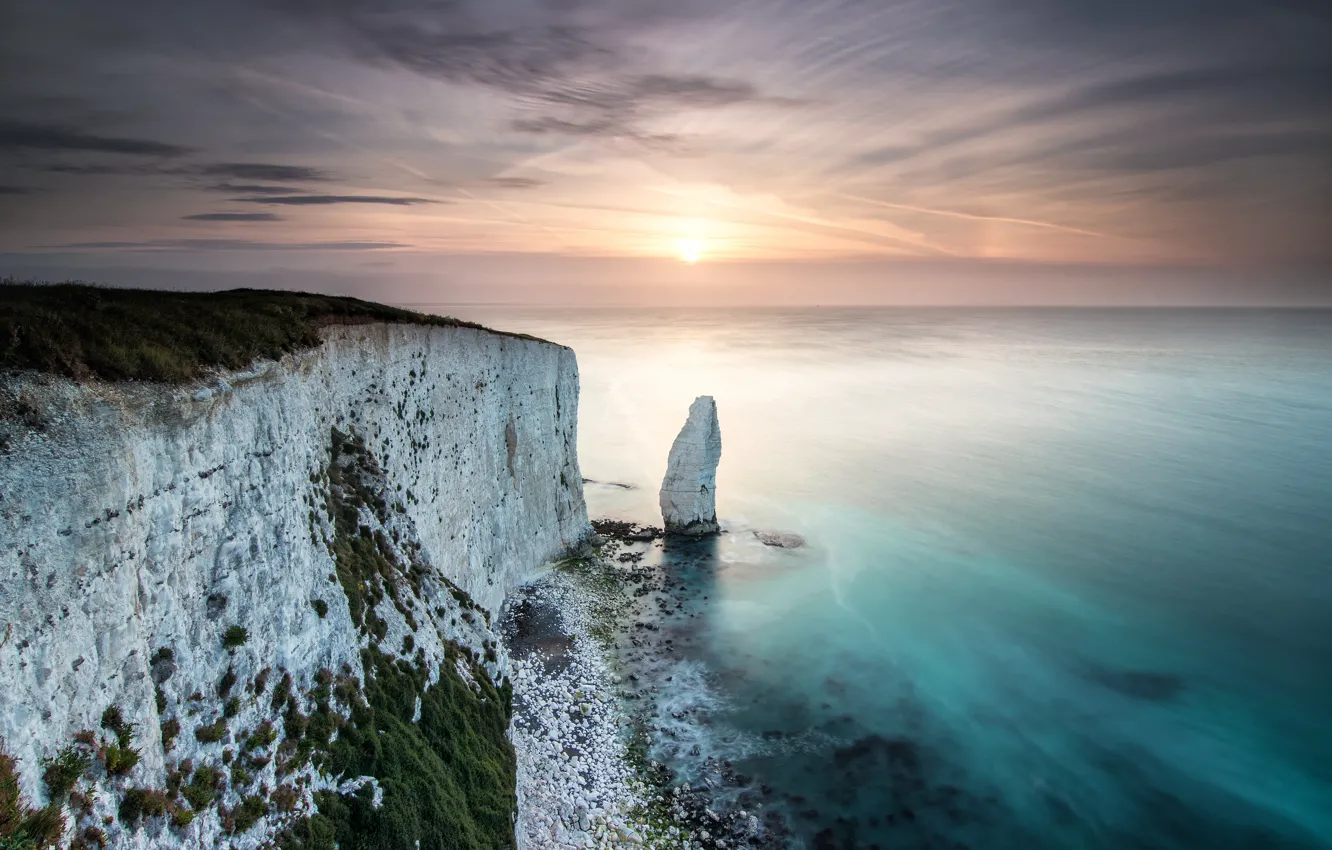 Photo wallpaper Clouds, Landscape, Coast, Sea, Dorset, Erosion, Old Harry Rocks, Geology
