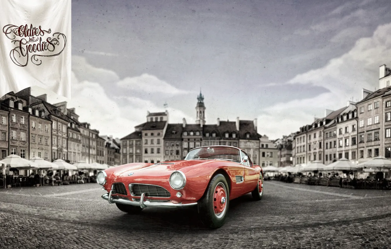 Photo wallpaper Auto, The city, Retro, BMW, Machine, City, Coupe, Rendering, Retro, 1959, Vehicles, BMW 507, Transport, …