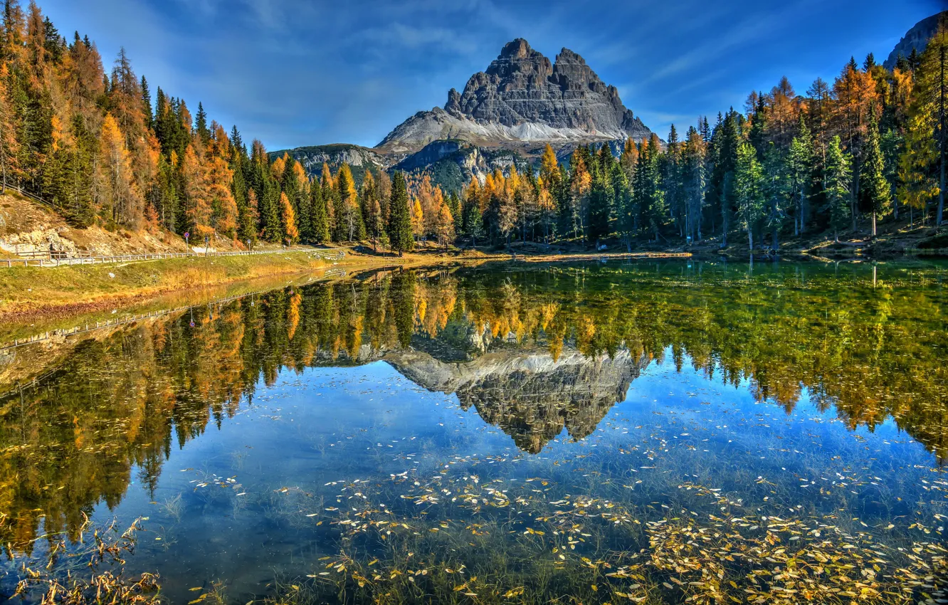 Photo wallpaper autumn, forest, mountains, lake, reflection, Italy, Italy, The Dolomites, Dolomites, Trentino, Lake Antorno, Trentino, Lake …