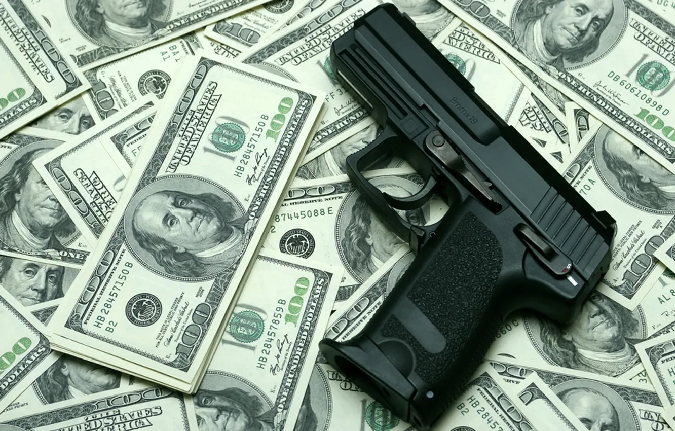Photo wallpaper gun, money, dollars