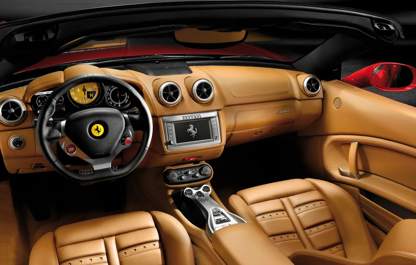 Photo wallpaper leather, the wheel, Ferrari, salon, California, 2008–12