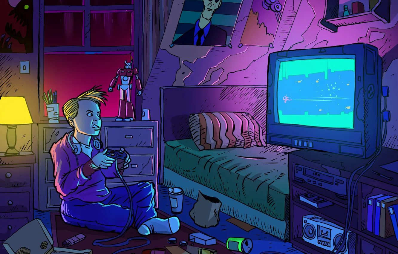 Wallpaper The game, Style, Room, Child, Background, Console, Style, Game,  Illustration, Child, Room, Childhood, Retrowave, Synthwave, New Retro Wave,  Sintav images for desktop, section арт - download