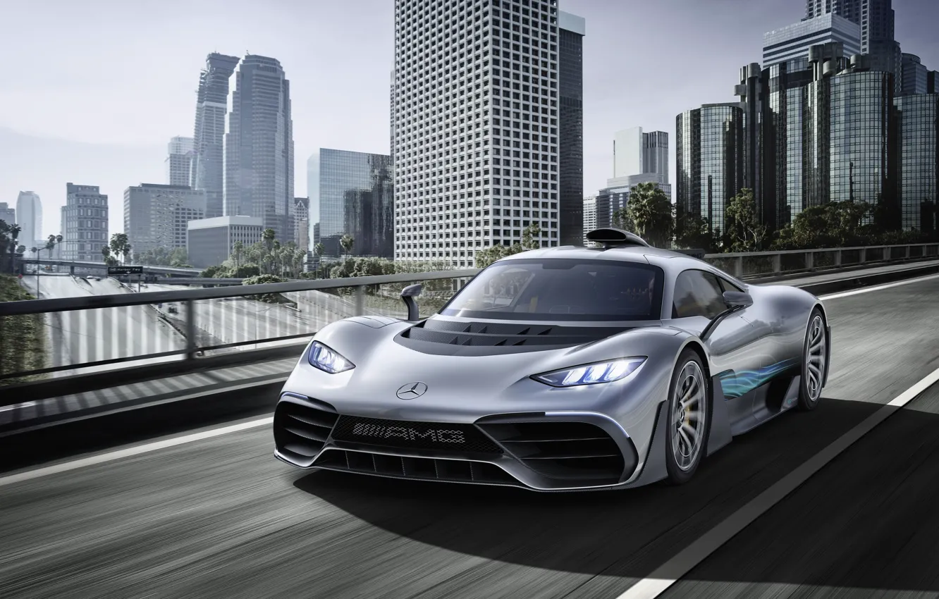 Photo wallpaper machine, the city, building, Mercedes-Benz, hypercar, Mercedes-AMG, Project ONE