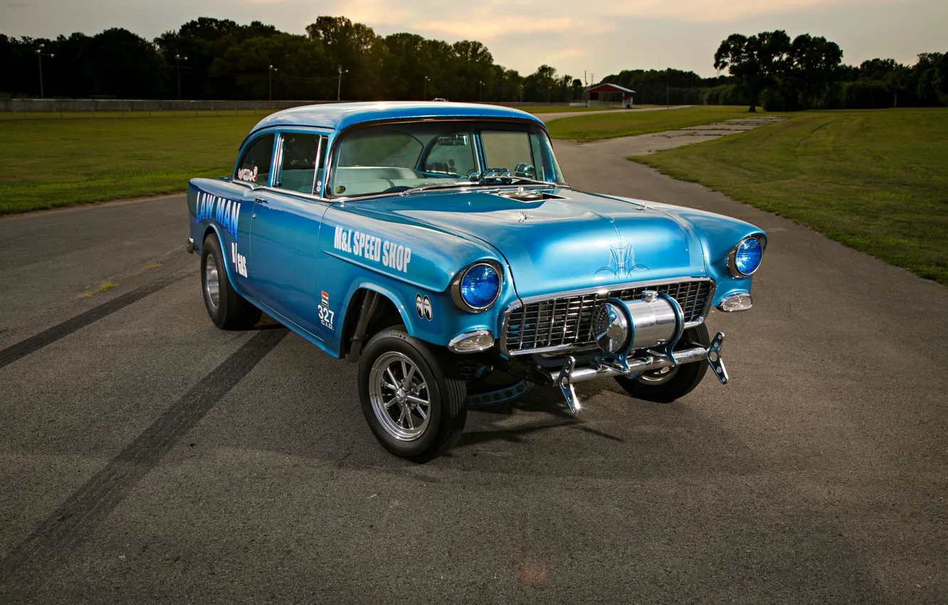 Photo wallpaper Race, Blue, Coupe, Chevy, Gasser, Vehicle, Modified, Chevy 210